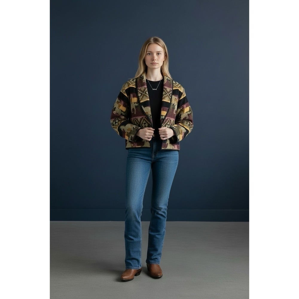 Vintage Carolina Colours Southwestern Tapestry Jacket Tribal Aztec Horses Size S